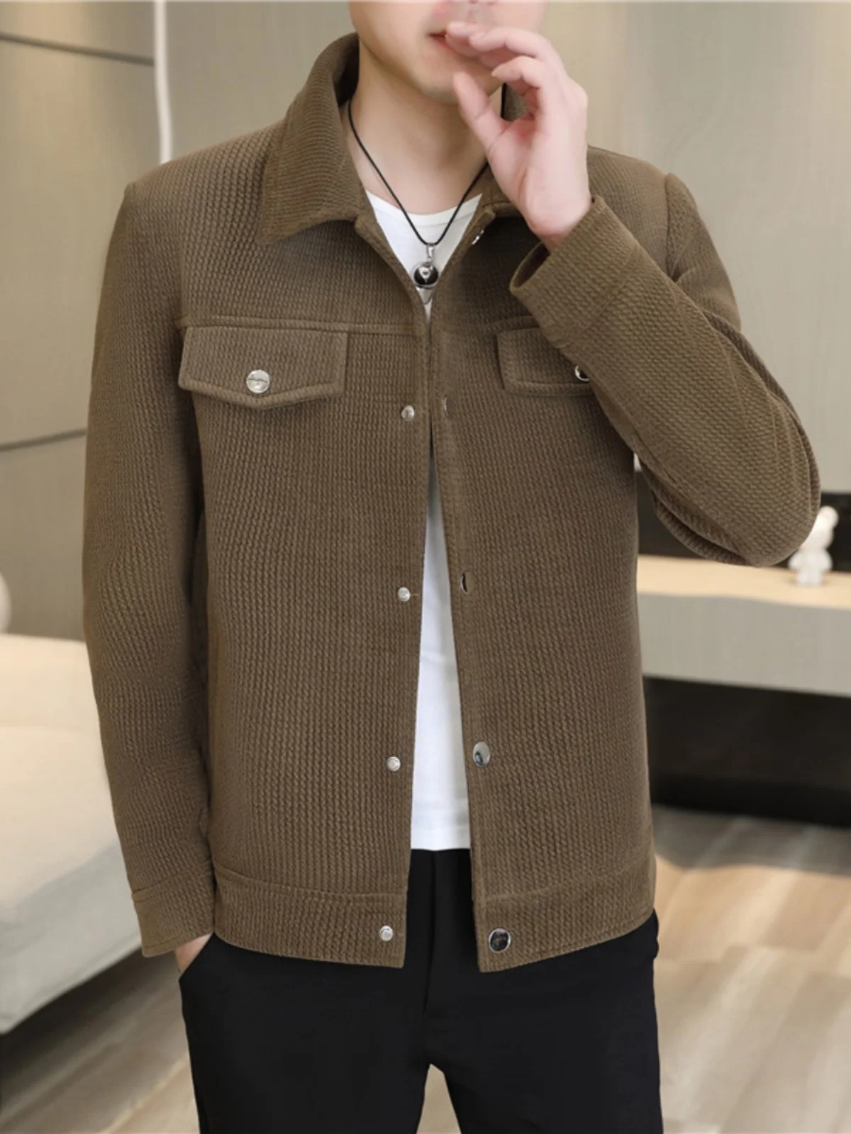

Мужское осеннее пальто: модное, свободное, в стиле рабочей одежды, с коротким воротником, повседневное, шерстяное, молодежное, однотонное, на одной пуговице, стандартный крой, длинный рукав