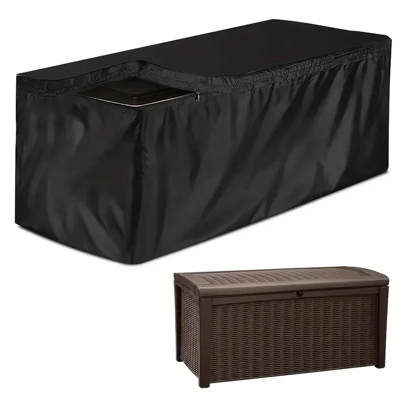 

Heavy-duty waterproof cover for deck box, designed for outdoor storage with zipper closure, providing dust-proof