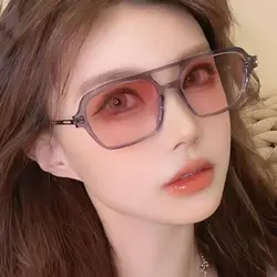 Double beam hollow retro concave sunglasses square frame sunglasses fashion wear outdoor hiking riding glasses business casual