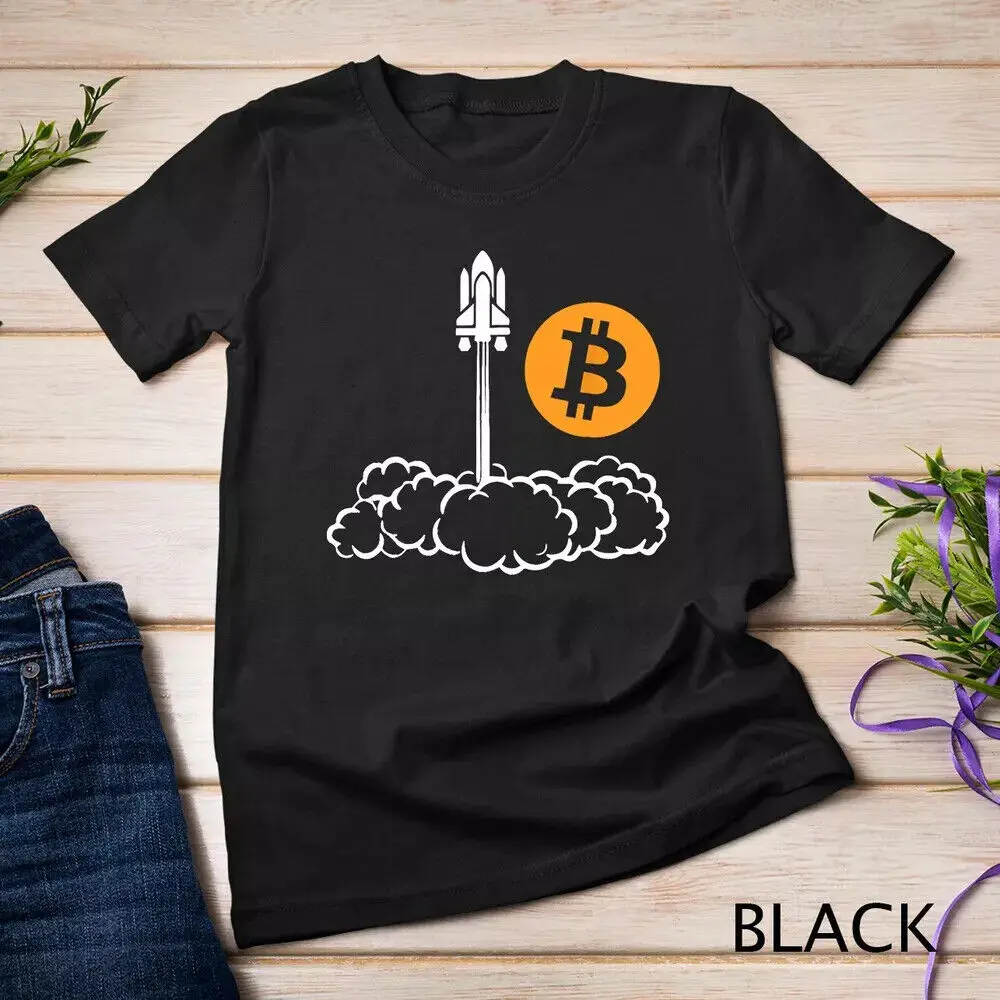 Bitcoin To The Moon Rocket Space Shuttle HODL Pun T-Shirt Unisex T-shirtAnime Pattern Clothing Y2K SummerUnisex T-shirts for Men