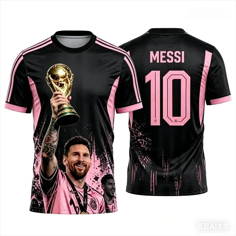 2026 Mens Summer Daily Street Style Messi Football Short Sleeve T-shirt Sports Jersey  Casual Tops Training Wear