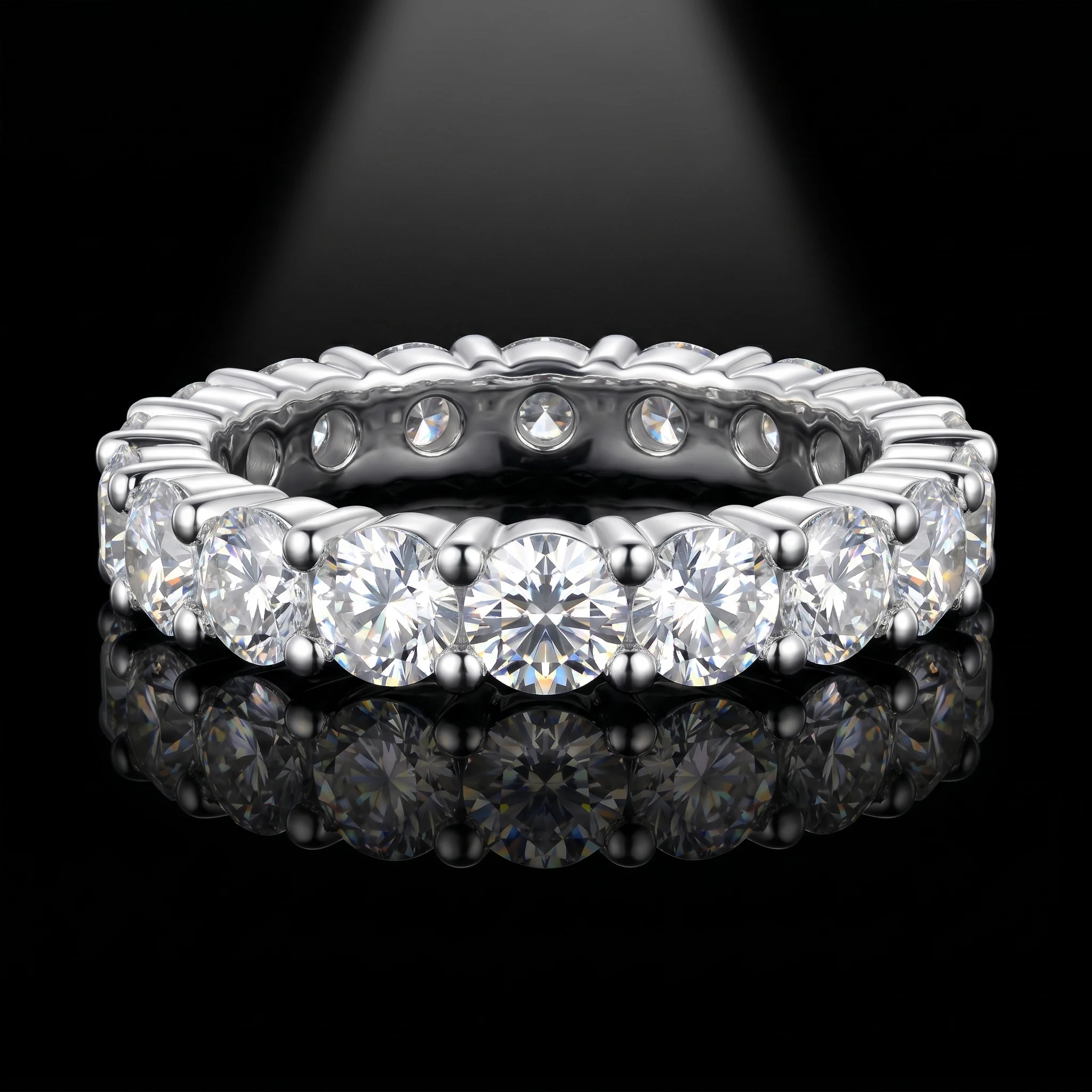 

D Color VVS1 Full Eternity Round Moissanite Ring, 925 Sterling Silver, Prong Set, Unisex, Light Luxury Gift, Pass Diamond Tester