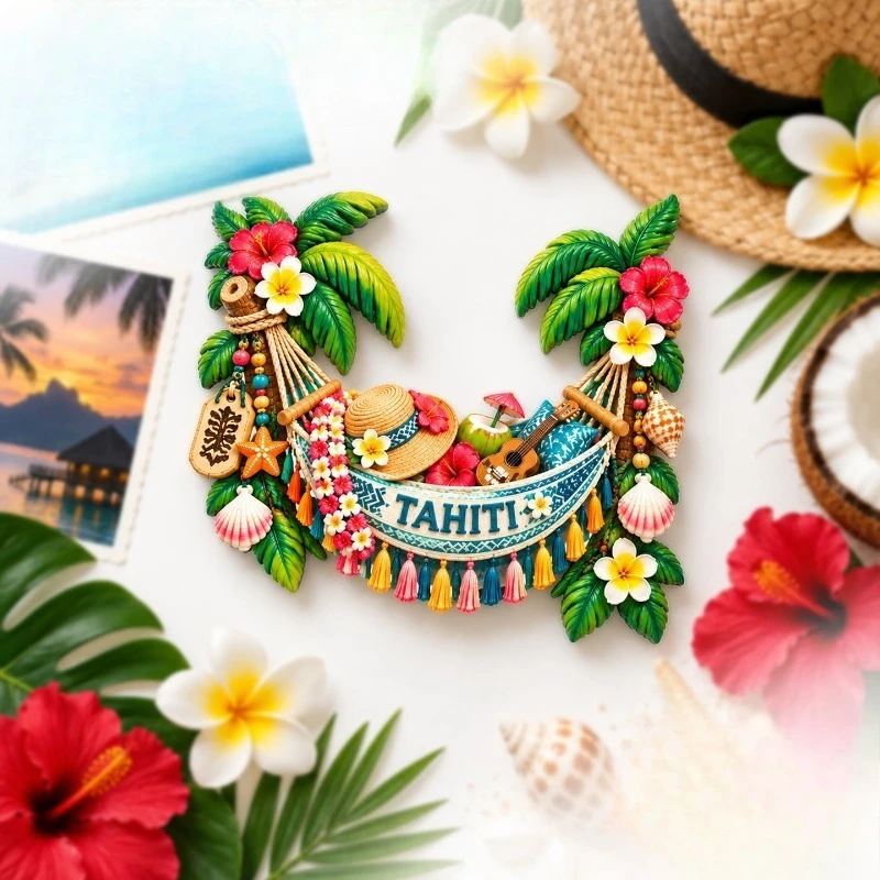 Tahiti Island Hammock Fridge Magnet - Relaxing 3D Tropical Souvenir Unique South Pacific Gift for Travel & Coastal Decor