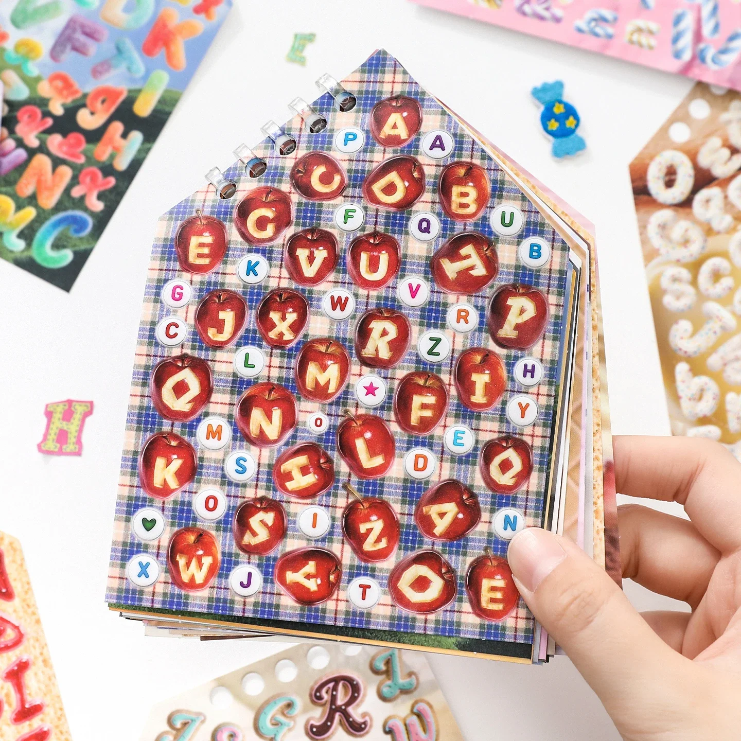 Alphabet Theme Die-Cut Stickers Book 20/40 Sheets for DIY Decorative Scrapbook Phone Case Collage Aesthetic Stationery Stickers