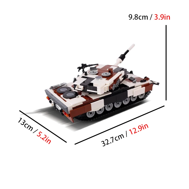 MOC Building Blocks Winter Camouflage German Leopard 2 Main Battle Tank Model Children\'s DIY Assembled Brick Toy Birthday Gift