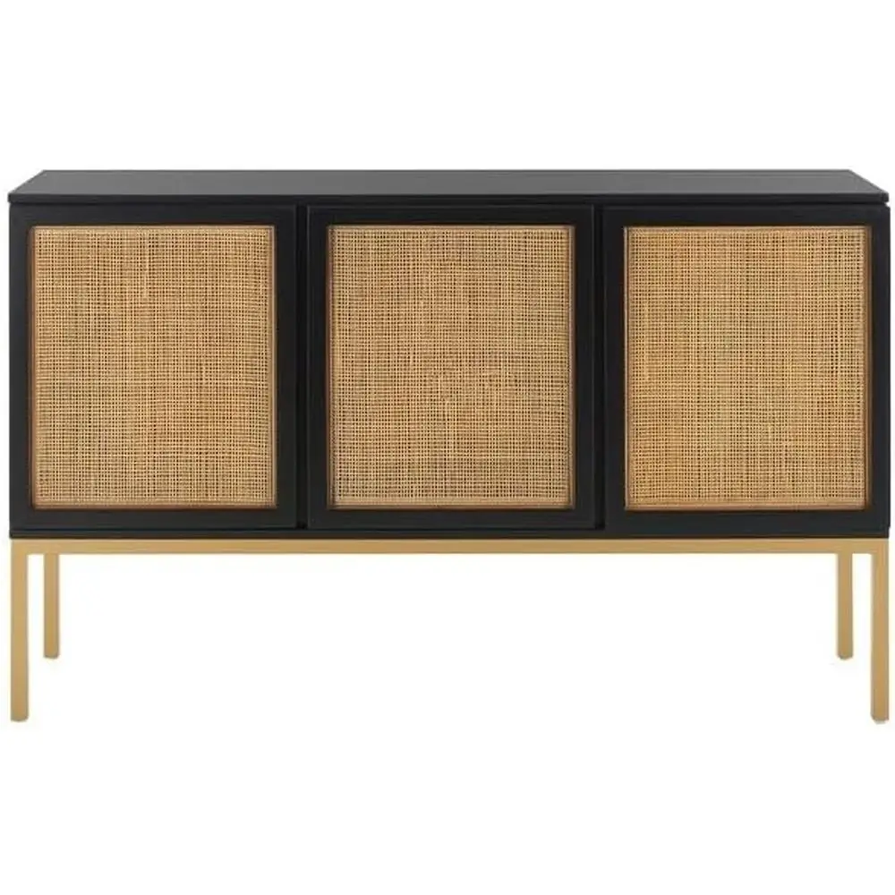

Three-Door Black/Natural Rattan Storage Sideboard
