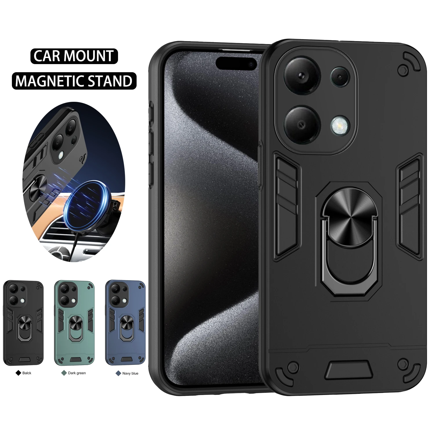 Magnetic Shockproof Armor Phone Stand Holder Cover for Redmi Note 13 12Turbo 12Speed 12S 11E 11S 11SE 10 Pro Max Plus 5G 4G 2022