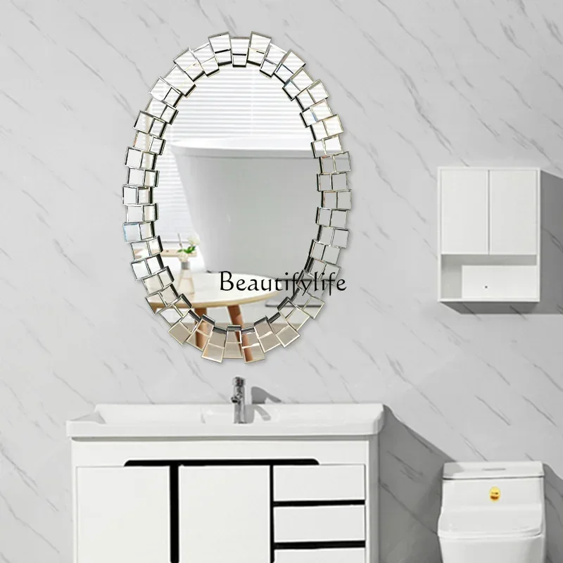 French Style Bathroom Mirror Light Luxury Concave-Convex Three-Dimensional Wall Hanging Hallway Decorative Mirror Oval