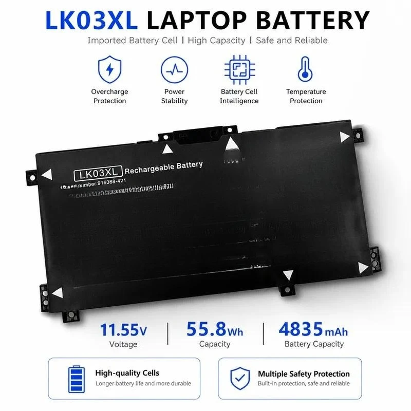 For HP LK03XL TPN-W127 W128 W132 W134 W135 W137 Laptop Battery Replacement High Capacity Rechargeable Li-ion Notebook Power