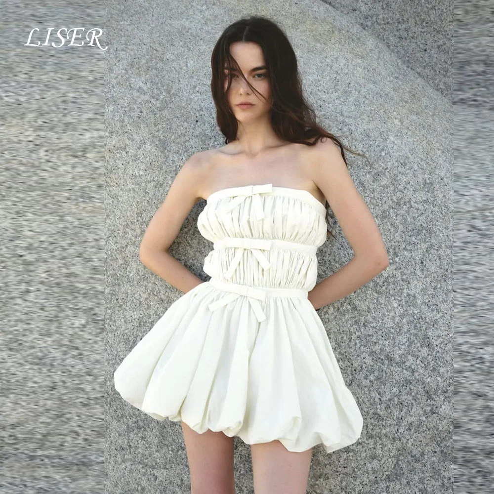 

Liser Strapless Ribbons A-Line Evening Dresses Customize Elegant Silk Satin Prom Dresses Corsets robe de soirée Formal Party