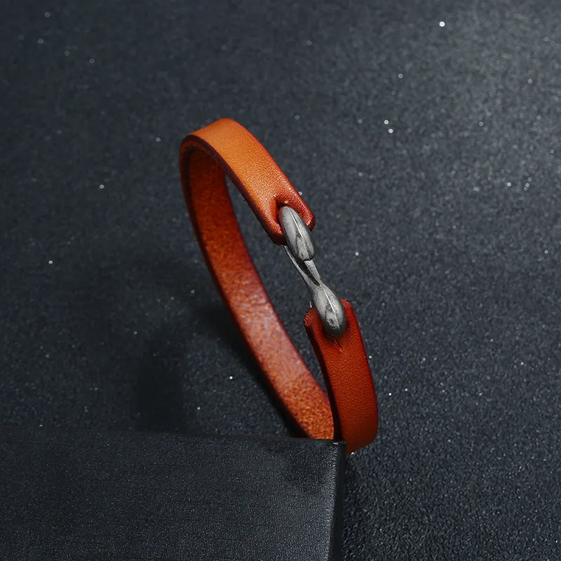 Simple metal hook bangle Punk Rock Genuine Leather Bracelet