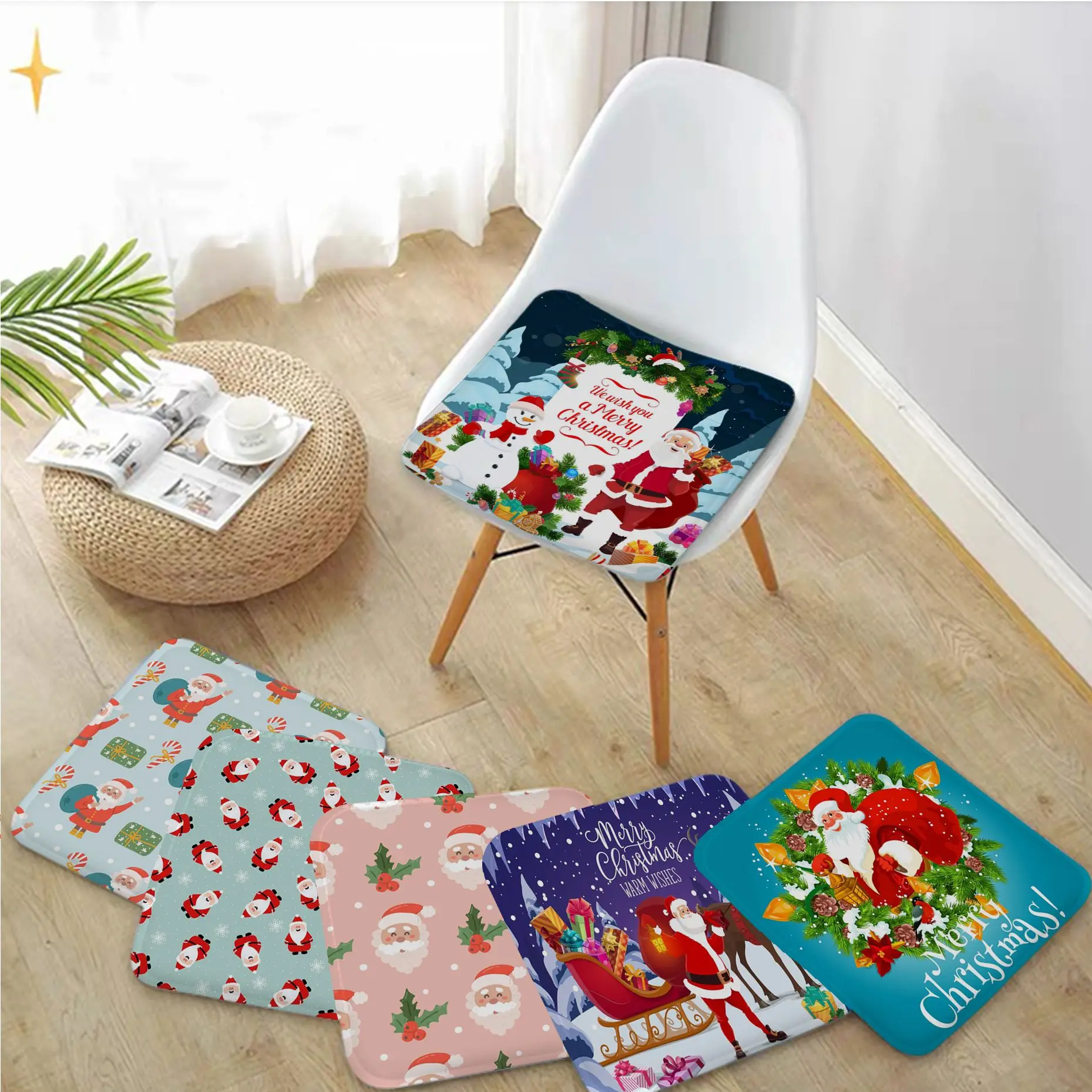 

Cartoon Christmas Cushion Mat European Chair Mat Soft Pad Seat Cushion For Dining Patio Home Outdoor Garden Sofa Decor Tatami