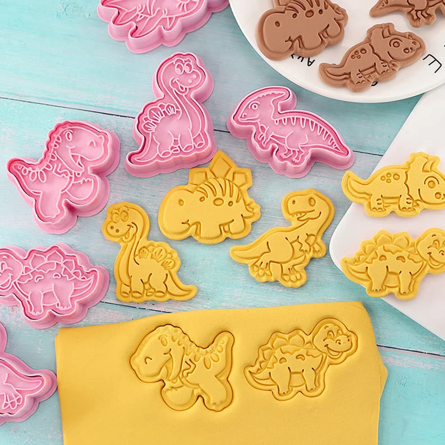 8Pcs Cookie Cutters Plastic Dinosaur Cartoon Biscuit Mold Pastry Pressing Cookie Stamp Baker Baking Mold Pastry Tools