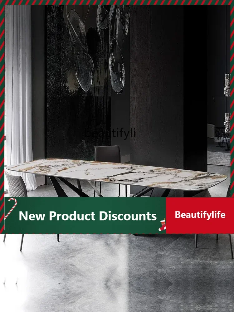 C78 cqy Italian light luxury dining table rectangular designer creative imported rock slab dining table and chair combination