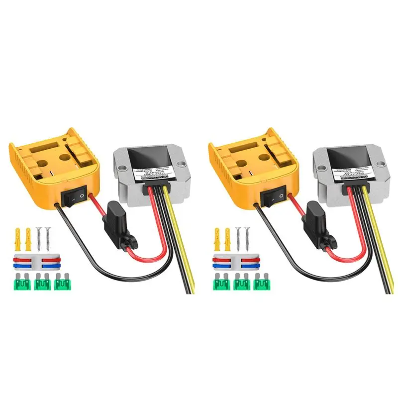 

A01F-2X For DCB Series 18V/20V Lithium Battery Adapter + DC-DC Step-Down Device(12V,10A,120W)With Fuse
