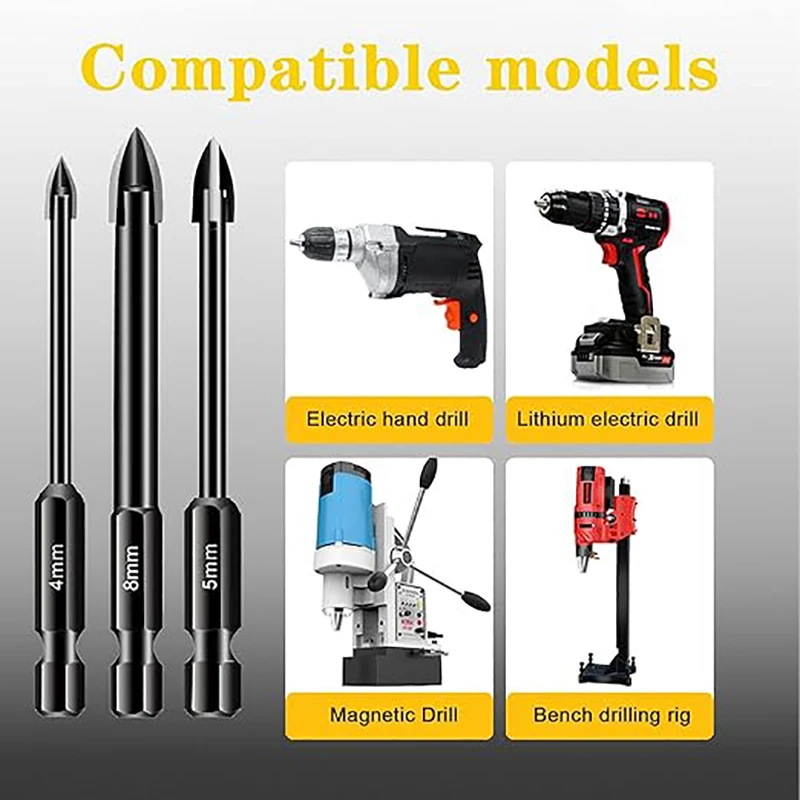 10 pezzi punta da trapano s 3-12mm Set di punte da trapano per piastrelle e vetro multiuso con gambo esagonale strumenti di perforazione in carburo di tungsteno