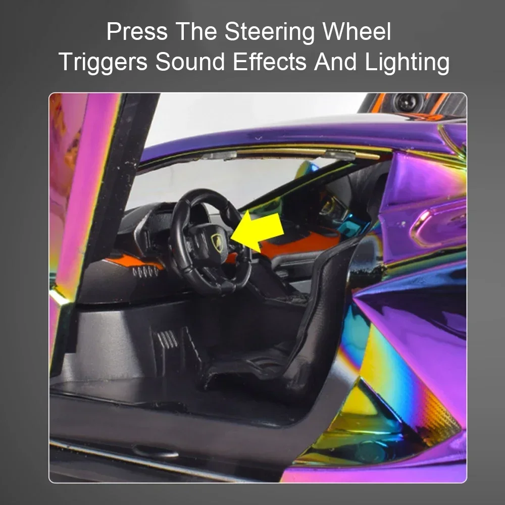 1:24 Lambor Revuelto SVJ63 Alloy Sports Car Toy Diecast Model with Sound Light Pull Back Miniature Vehicle Collectible Ornament