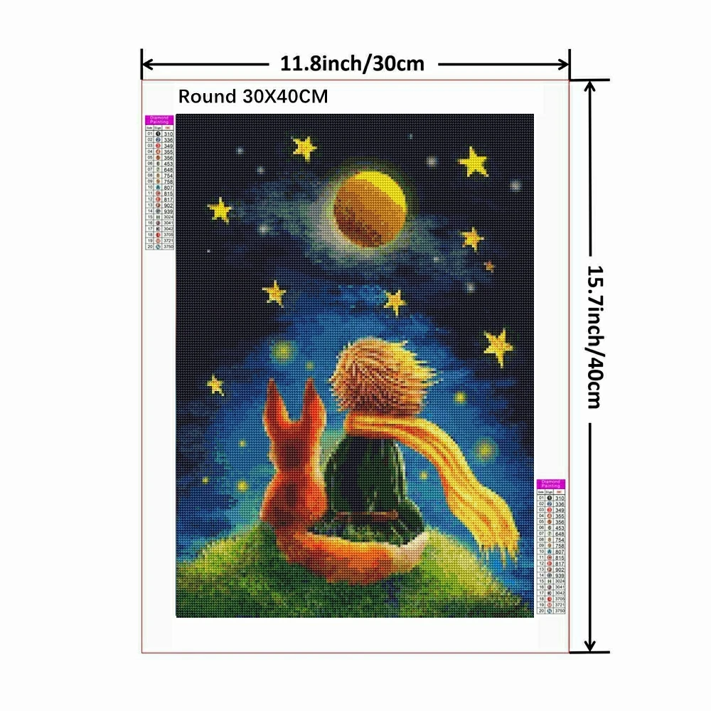 The Little Prince 5D Full Round Diamond Painting Kits Cartoon Little Boy And Fox DIY Drills Mosaic Embroidery Cross-stitch Gift