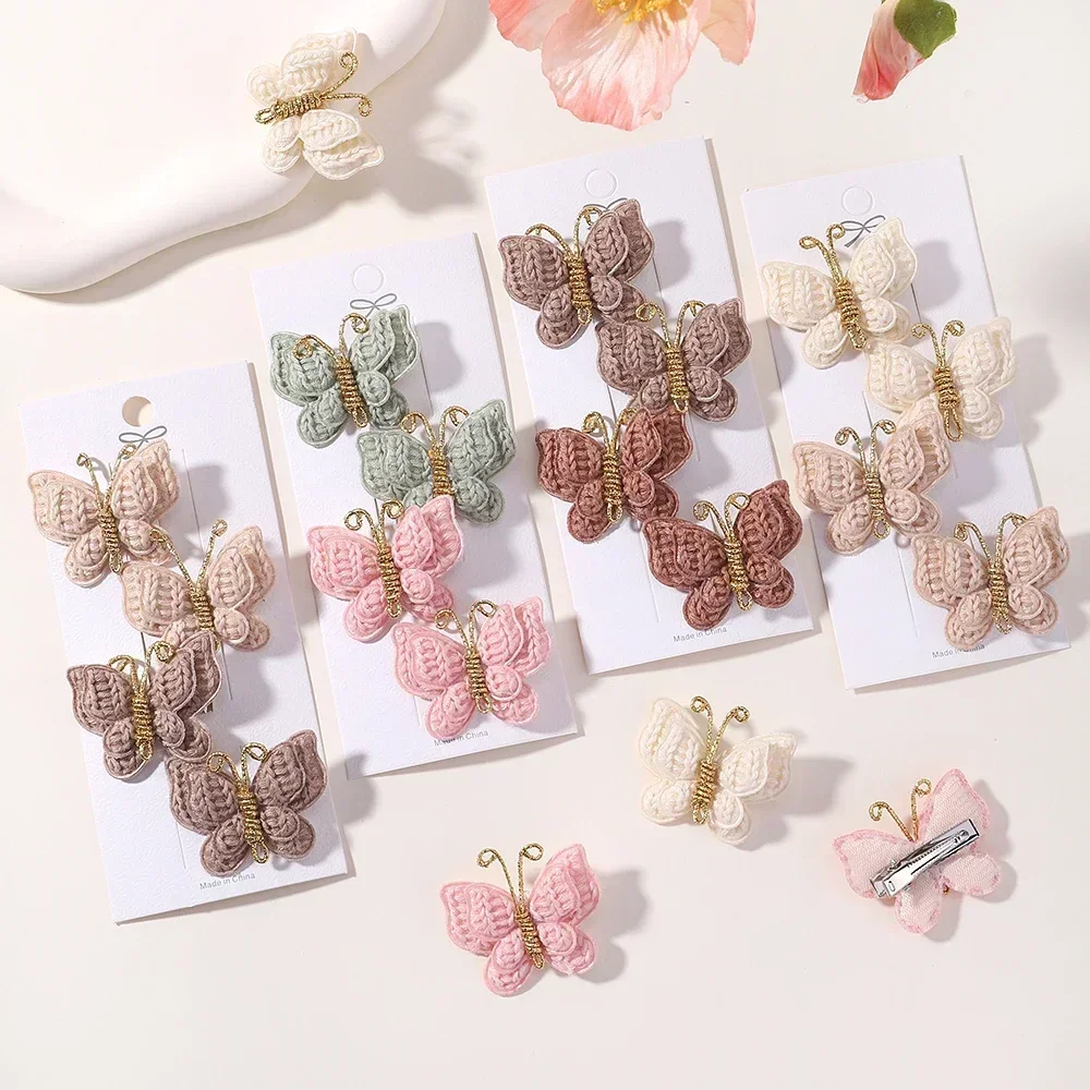 4Pcs/set Cute Baby Girls Knitting Headwear Handmade Crochet Butterfly Alloy Hairs Clips Child Hairpins Fashion Desgin Headwear