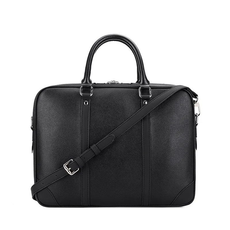 High Quality Leather Plaid Design Work Office Laptop Bag For Men And Women Large Capacity 14 Iich Male Business Camputer Handbag