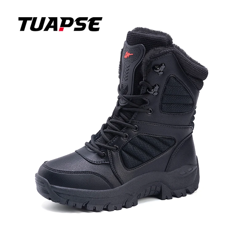 TUAPSE Boots Men Outdoor Warm Combat Ankle Boots For Man Motocycle Anti-Slip Hiking Shoes Snow Boots Men