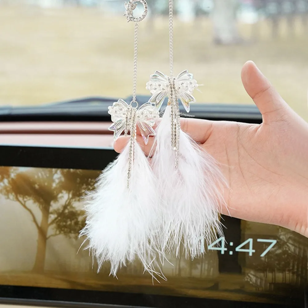 

Soft Double Bow Feather Car Pendant Elegant Bow Pony Feathers Soft Feather Pendants Fashion Lucky Ornaments