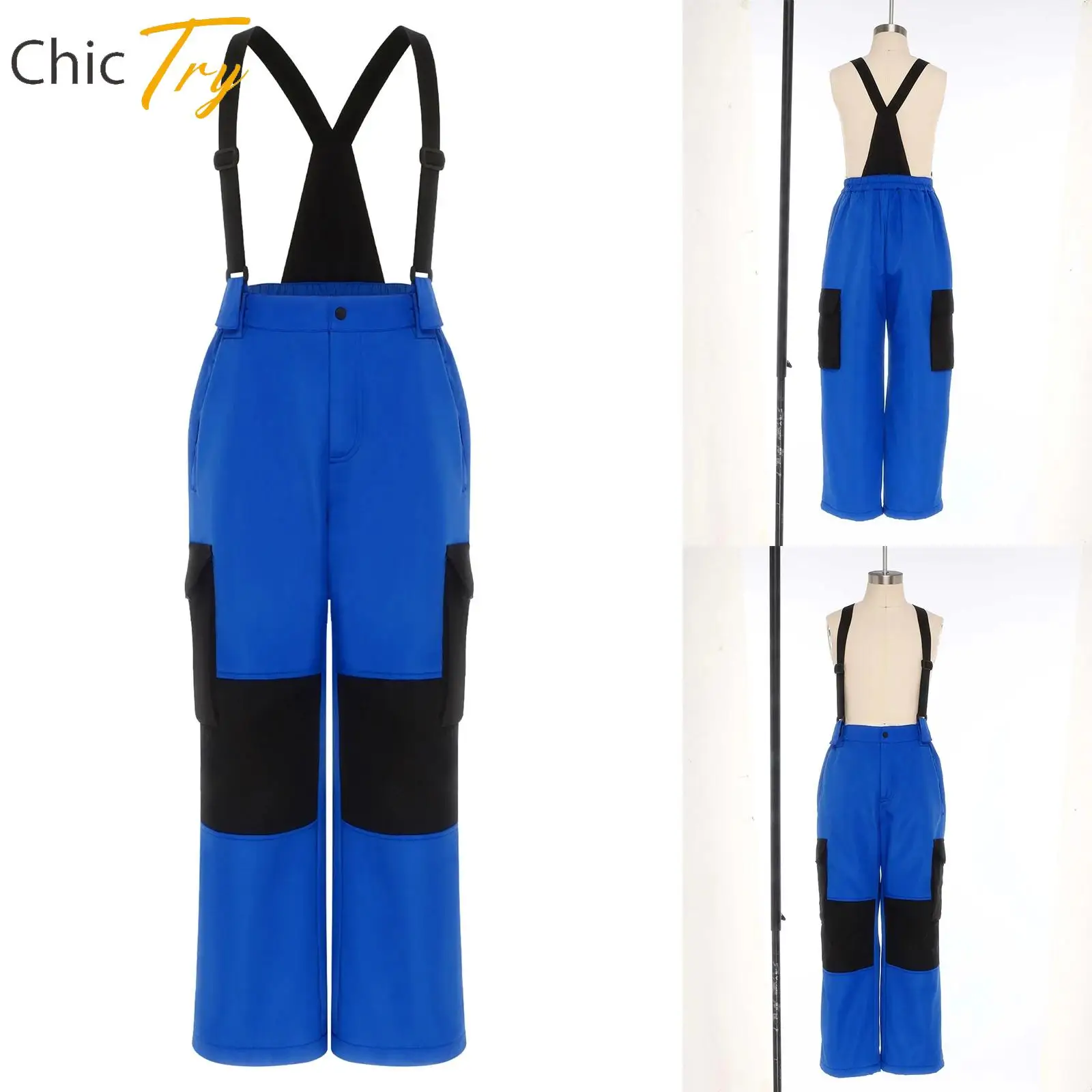 

Unisex Kids Girls Boys Water Resistant Ski Overalls Skiing Snowboarding Bottoms Adjustable Elastic Wide Shoulder Straps Pants