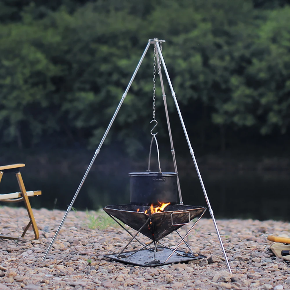 Camping Campfire Tripod for Hanging Pot Outdoor Cookware Picnic Cooking Pot Grill Rack Barbecue Support Aluminum Alloy Tripod