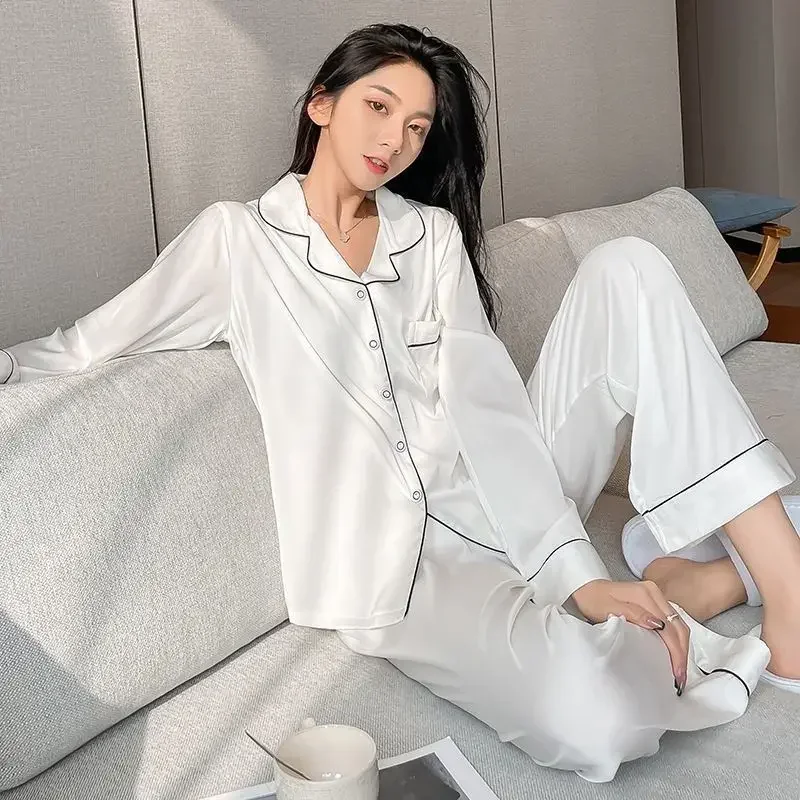 Women Silk Satin Pajamas Pyjamas Set Sleepwear Pijama Couple Pajamas Suit Dropshipping Sales  Loungewear Women