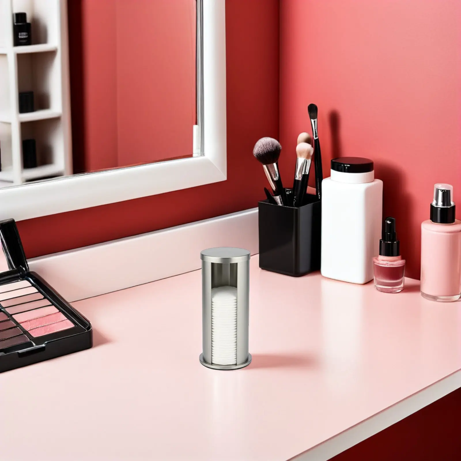 Smooth Surface Stainless Steel Cotton Pad Case with Lid Elegant Clear Cotton Pads Storage Box for Makeup Organiser Bathroom