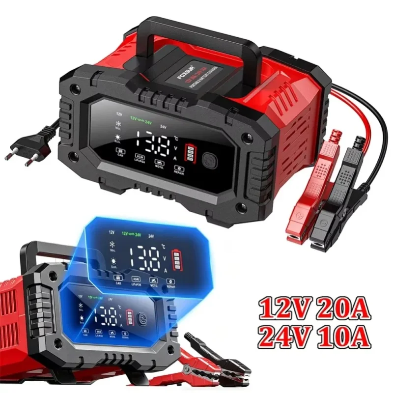 Bromose Tragbares 25A/15A Smart-Autobatterieladegerät für 12V-24V Motorrad-Blei-Säure-, AGM-, GEL- und LiFePo4-Batterien mit Auto-Booster-Pulsreparatur