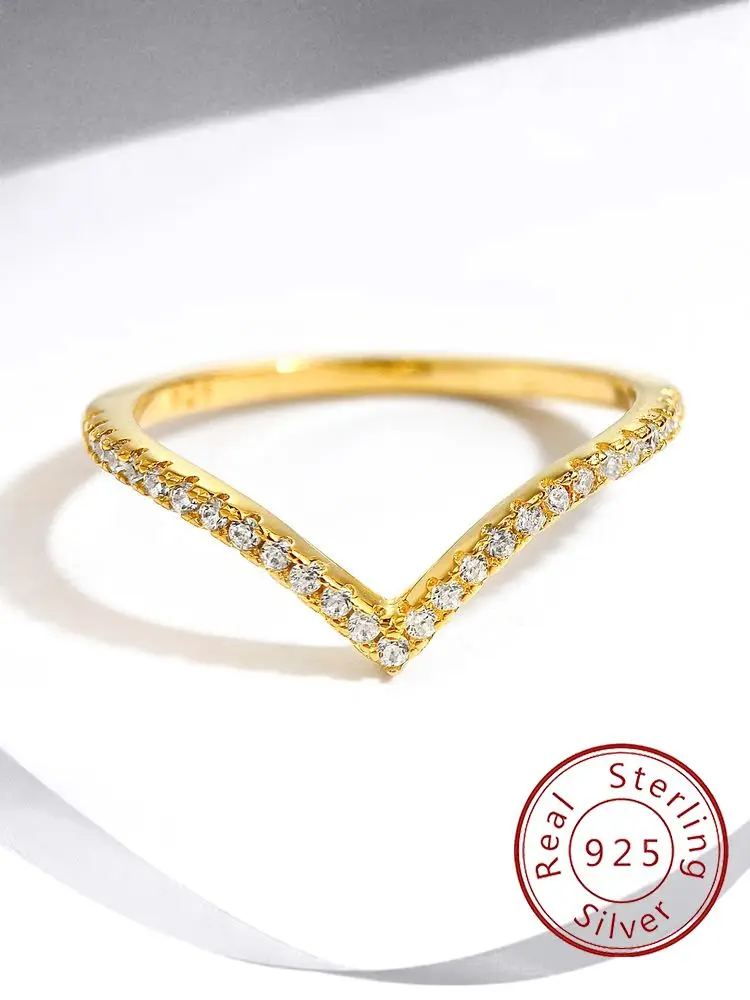 

925 Sterling Silver Elegant Simple Deep V-Row Zircon Ring For Women Engagement Wedding Luxury High Quality Fine Jewelry Gift