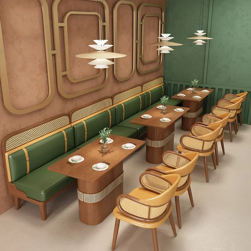 

Coffee Shop Rattan Sofa booth seat Restaurant Furniture Southeast Asia Style Tea Shop Table and Chair Set