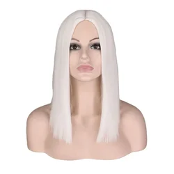 SuQ Synthetic Wigs Short Blonde White Wig Straight Bob Wigs for Women Middle Part High Temperature Fibre Natural Women Wigs