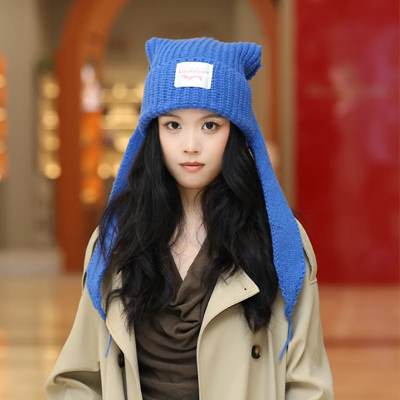 قبعة محبوكة حلوة ولطيفة للأطفال، حماية الأذن الدافئة للخريف والشتاء، قبعة محبوكة برقعة حروف لعيد الميلاد