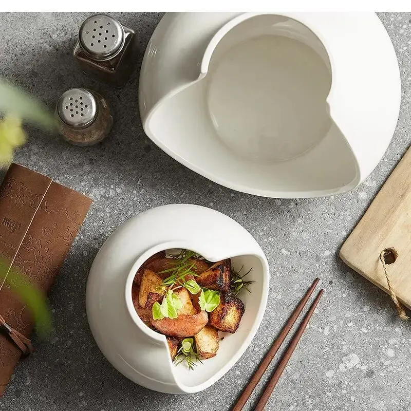 White Irregular Tableware Ceramic Plate Dry Ice Restaurant Artistic Conception Cold Dish Bowl Art Decoration