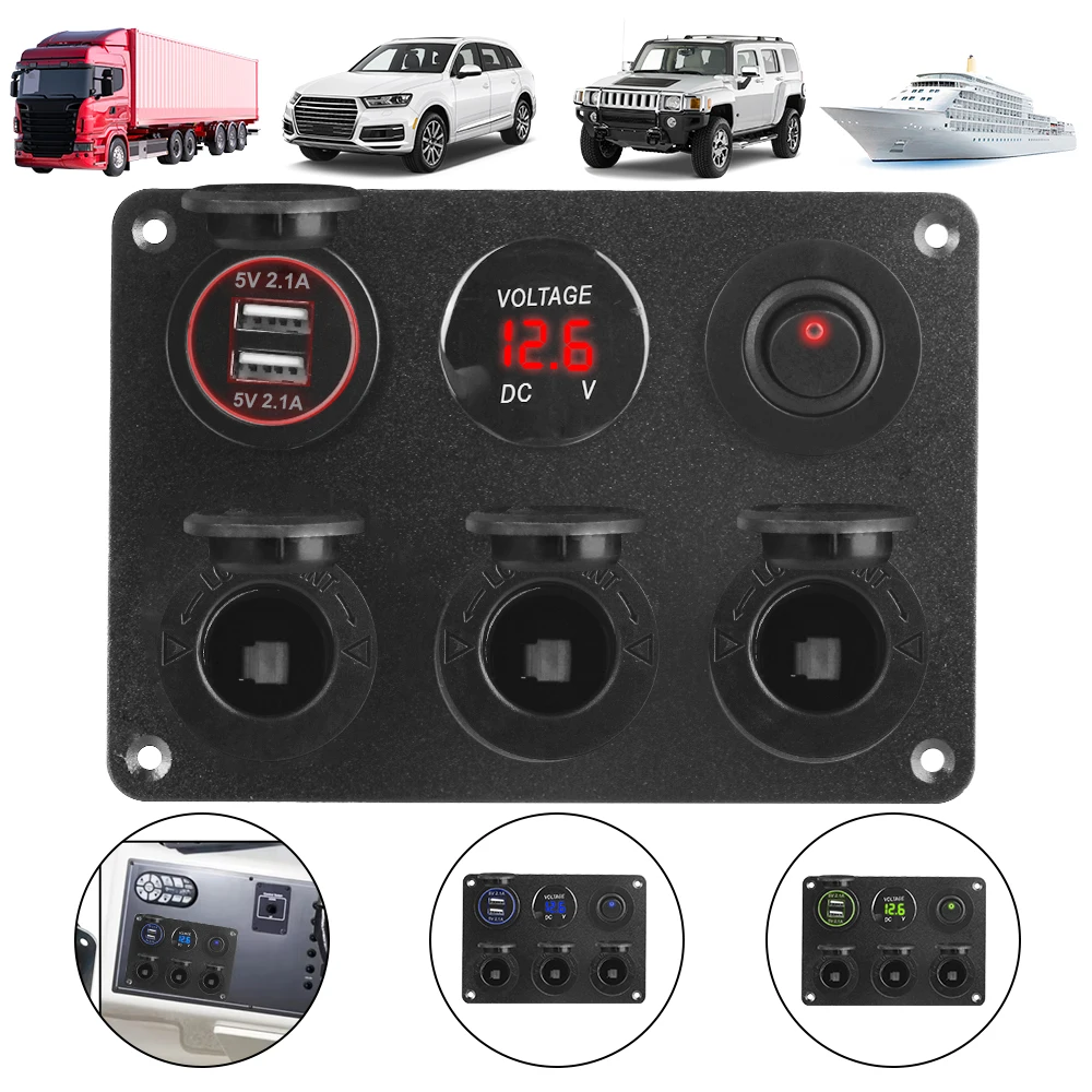 Auto Marine RV Kippschalter Zigarettenanzünder Steckdose Steckdose Dual USB Ladegerät 4,2 A für Multi Panel LED Voltmeter 12 V
