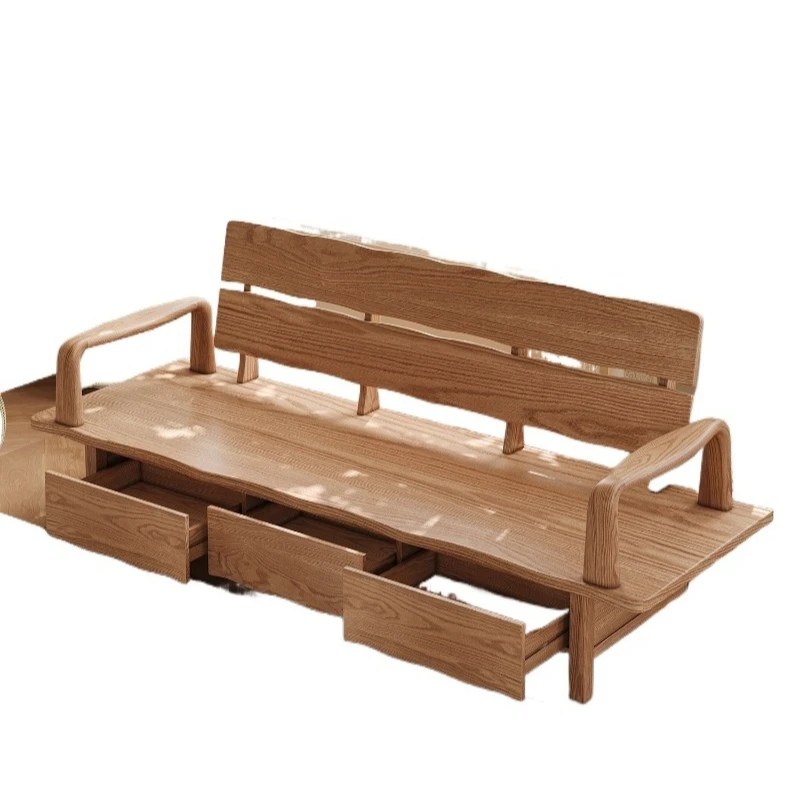 

Solid wood sofa winter and summer dual-purpose ash wood drawer storage living room storage modern small apartment three-p
