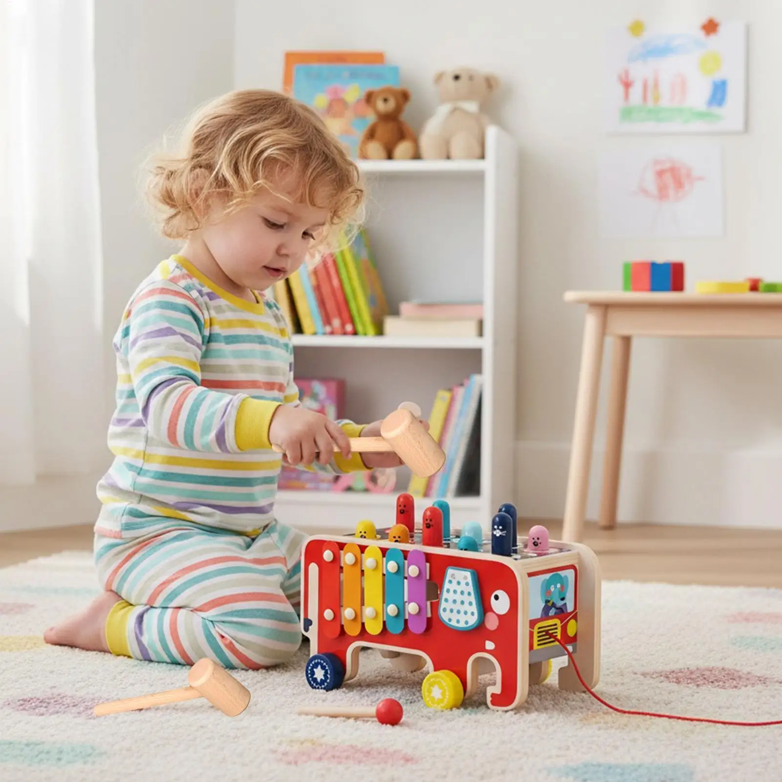 Montessori Wooden Multicolor Xylophone Wood Musical Instrument Toys For Baby Kids Early Learning Games Brain Development Motor