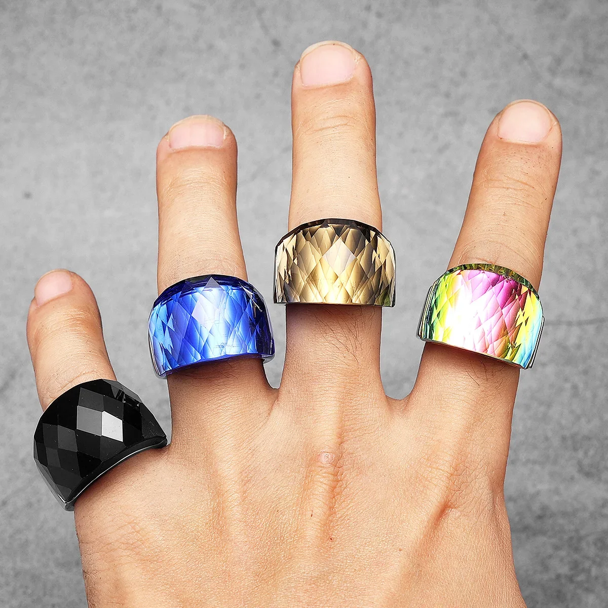 Multicolor Luxury Glass Crystal Men Rings Stainless Steel Punk Rock Bling Fashion Women Jewelry Accessories For Gift Wholesale