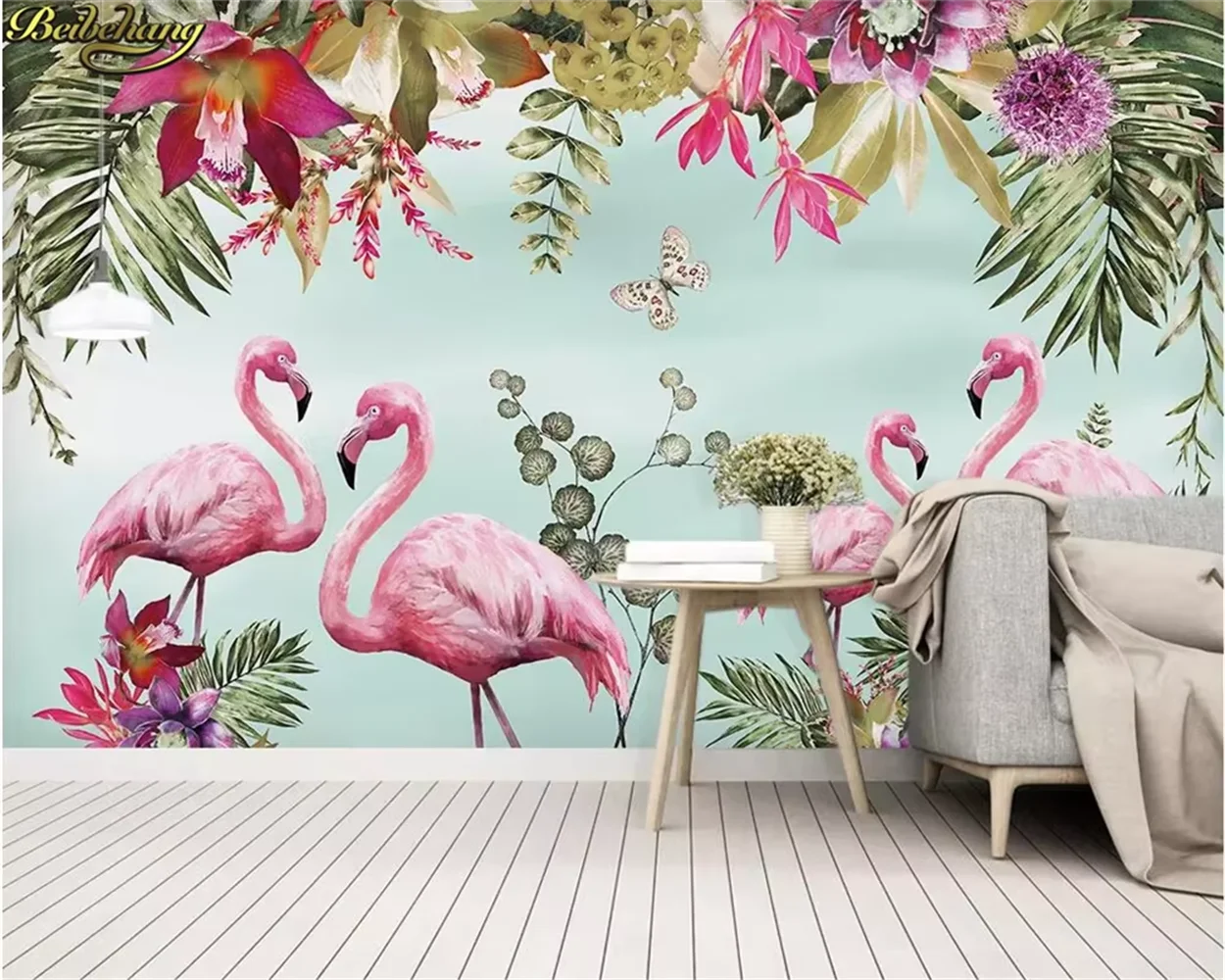 beibehang Custom 3d wallpaper mural Nordic modern minimalist tropical rain forest flamingo background wall papel de parede