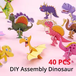 40Pcs Children Paper Dinosaur 3D Puzzle DIY Cute Cartoon Dinosaur Modeling Random Styles Animal Model Toy