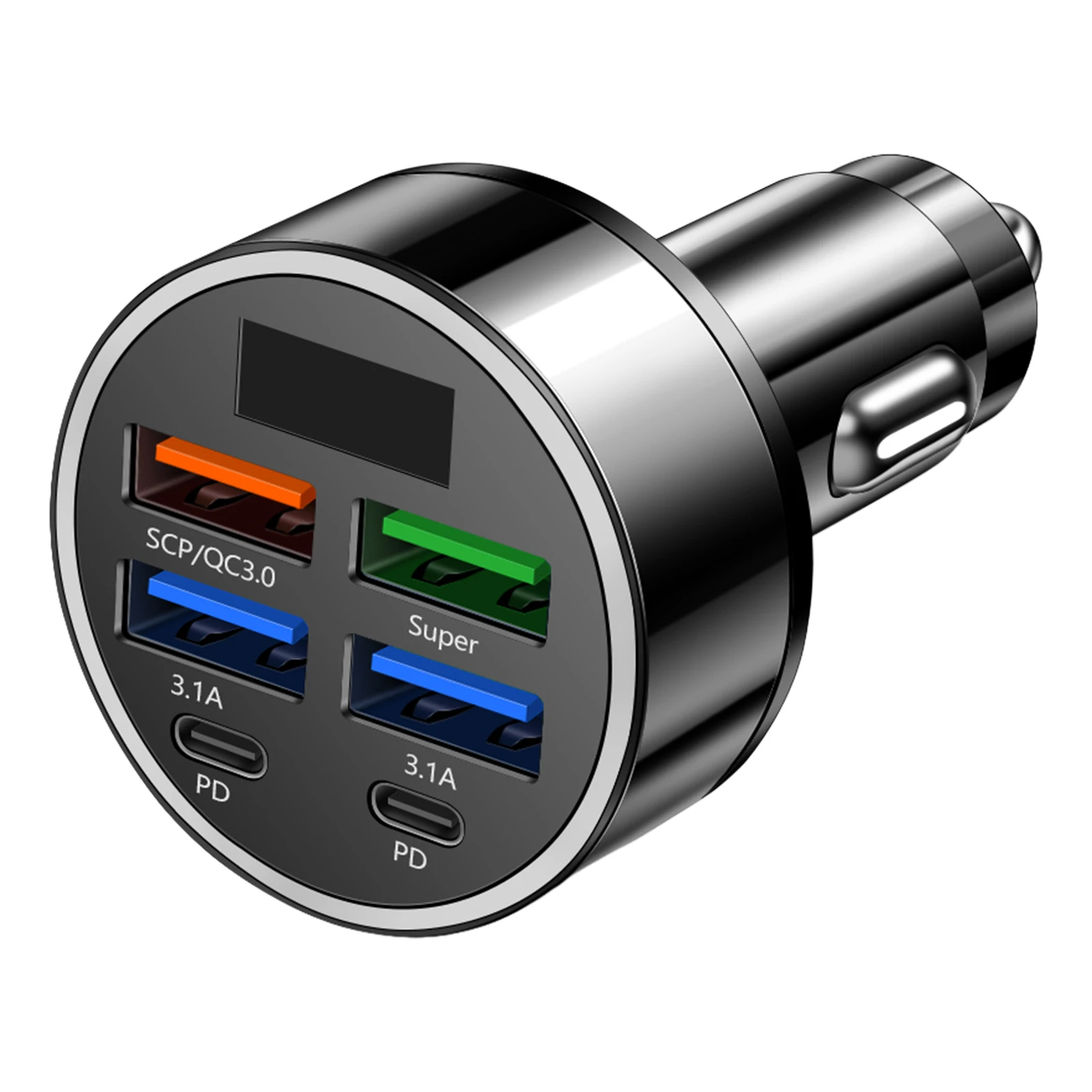 

Автомобильное зарядное устройство 6-в-1, 100 Вт, с несколькими портами: 4 USB, 2 PD USB-C, адаптер для прикуривателя, для телефонов и планшетов