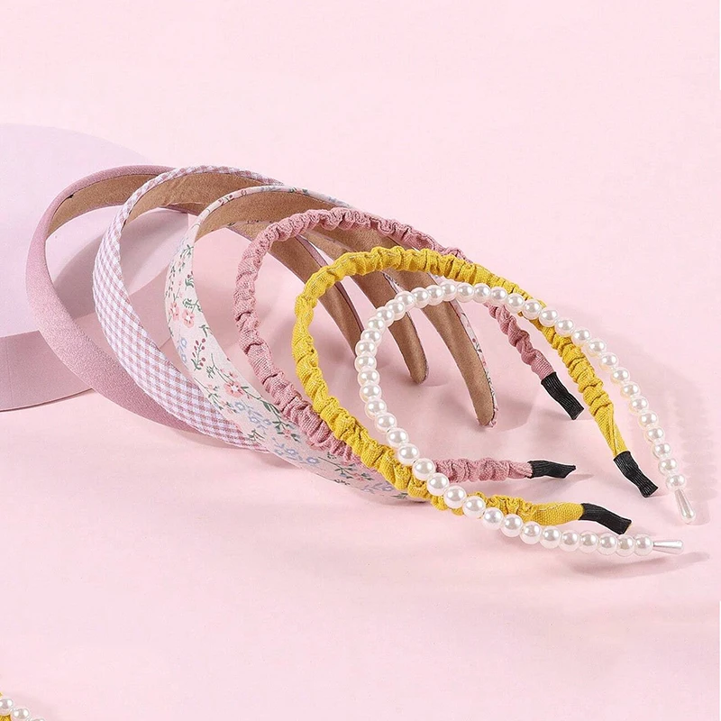 6Pcs Fashion Hair Bands for Women Simple Headband Girls Cloth Hairband Pearl Hair Hoop Female Hair Accessories Headwear