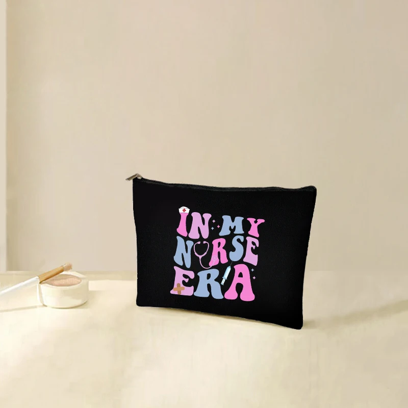 In My Nurse Era Pattern Makeup Bag Nursing School Gift for Nurse Cosmetic Case Nurse Graduation Gift Toiletry Pouch Wallet