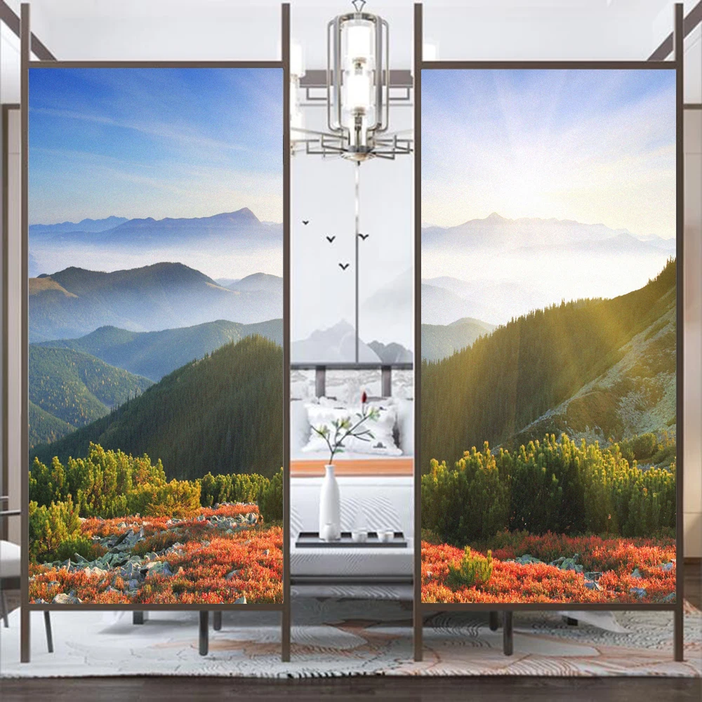 

Privacy Window Film Mountain Scenery Decoration No Glue Static Cling Frosted Glass Sticker for Home