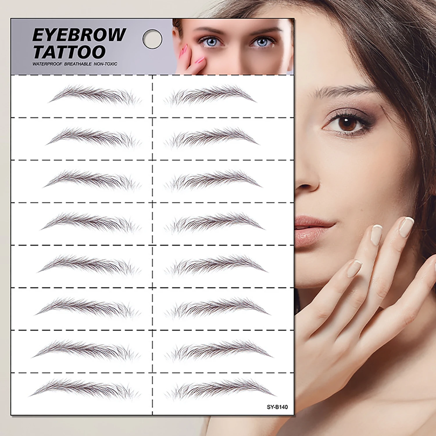 8 Sheets/Pack of Faux Ecological Eyebrow Temporary Tattoo Stickers, Waterproof and Sweat-Proof, Easy to Use, Suitable for Party Disposable Temporary Makeup