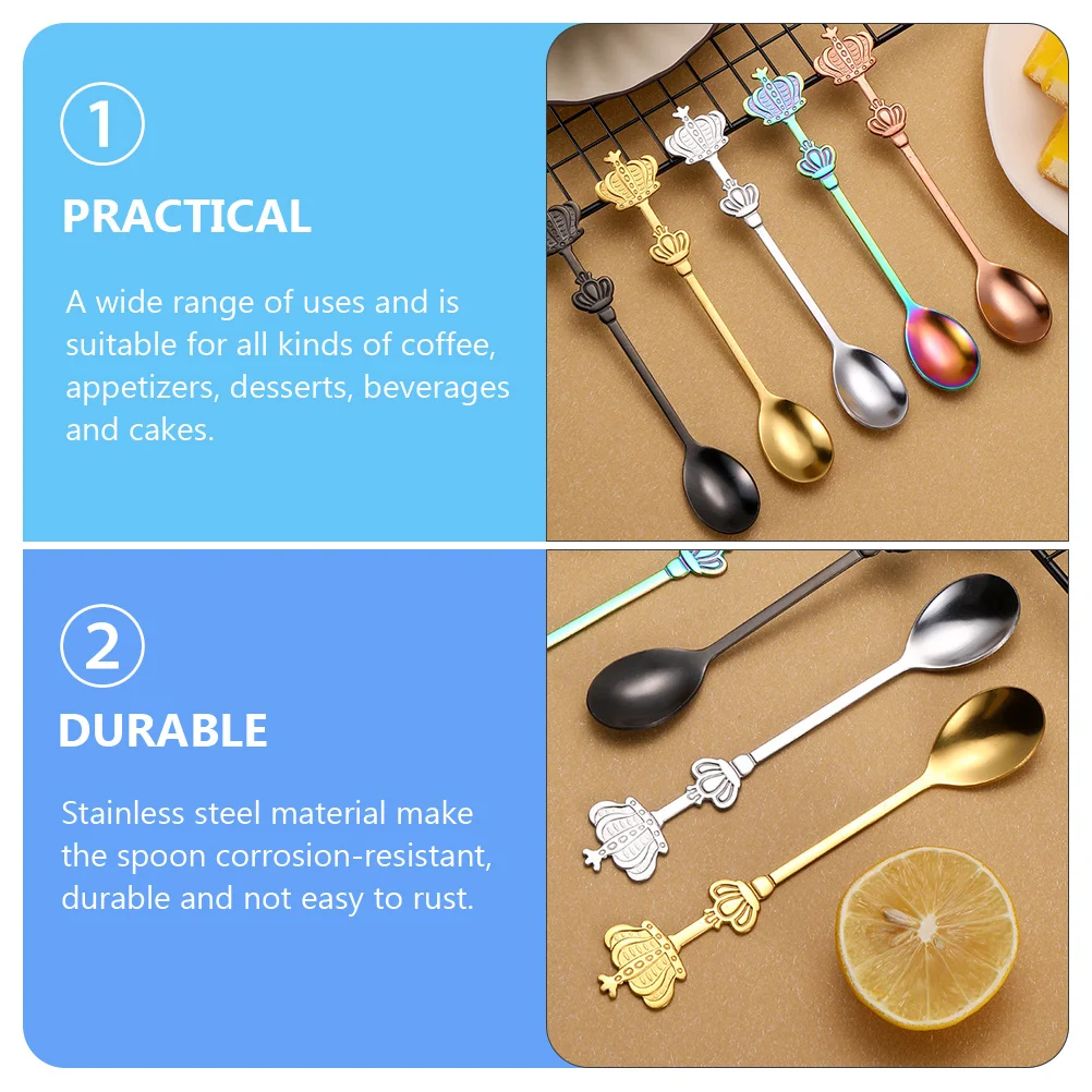 

4Pcs Chic Titanium Plated Spoons Crown Design Coffee Spoons Excellent for Desserts and Soups
