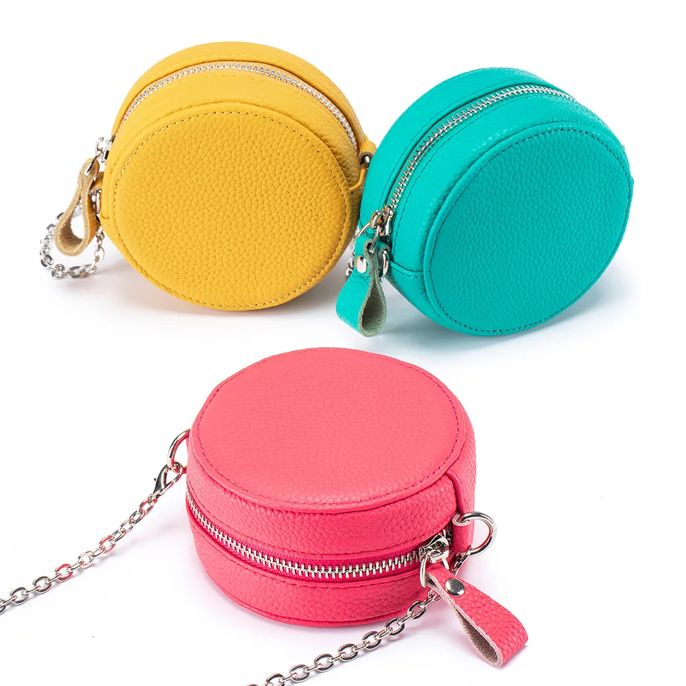 Round Crossbody Wallet Fashion Circle Crossbody Purse Clutch Handbag Genuine Leather Barrel Shaped Mini Shoulder Bag for Women