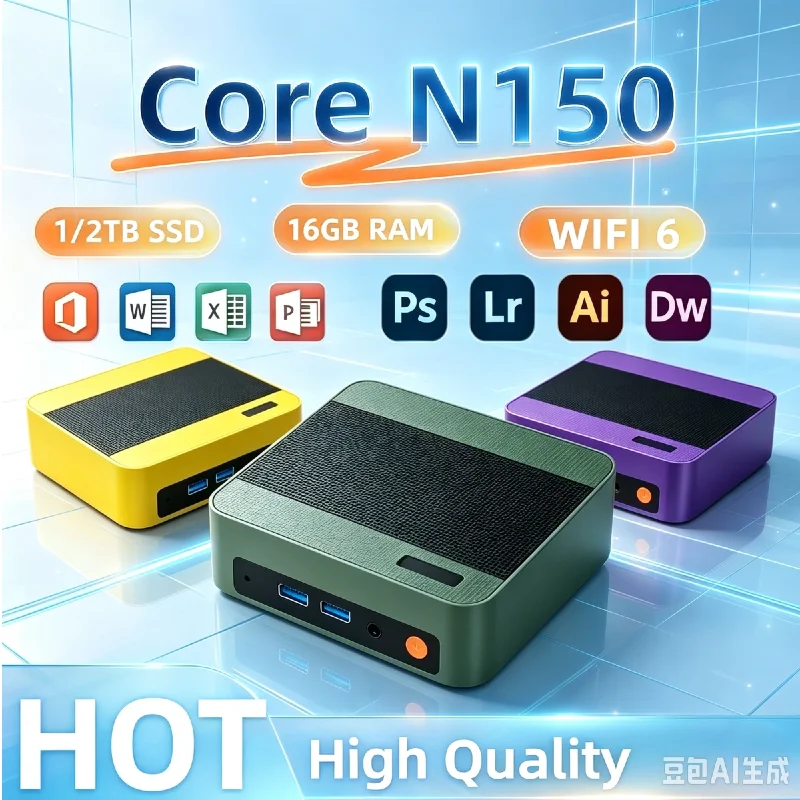 Small Office Mini Desktop Core N150,16GB DDR4,512GB NVMe SSD,Triple 4K Display,Fanless Silent Thermal Design
